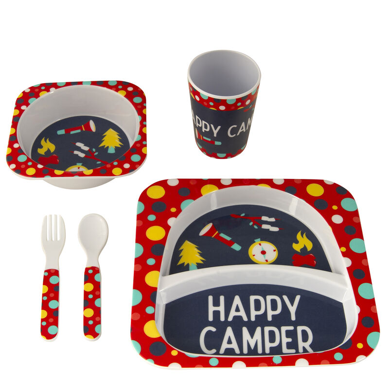 Kid's Happy Camper Food Tray Set, Red/Navy image number 2
