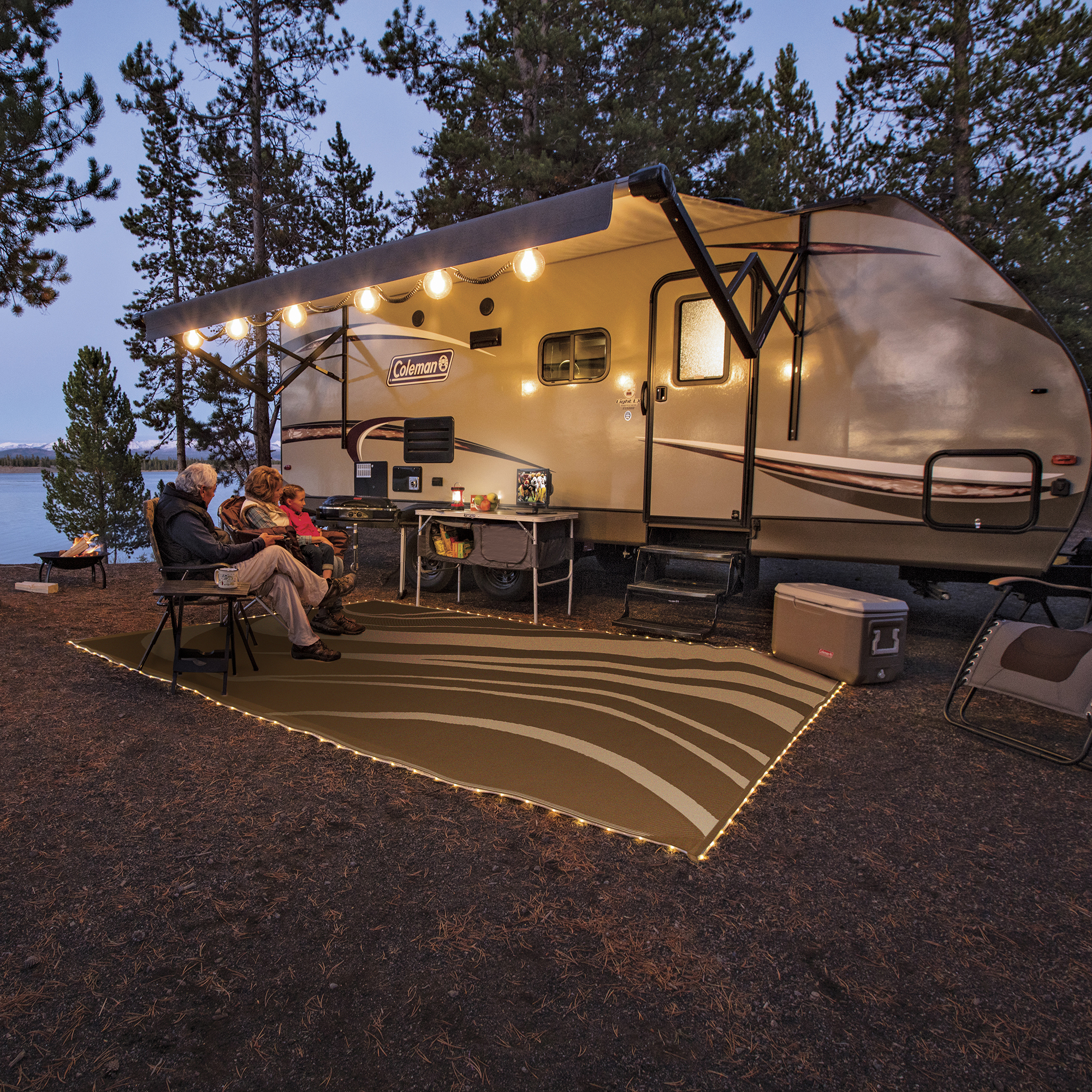 Stylish Camping LRVH8187 Reversible LED Illuminated Mat - RV Home, Brown/Beige, 8' x 18