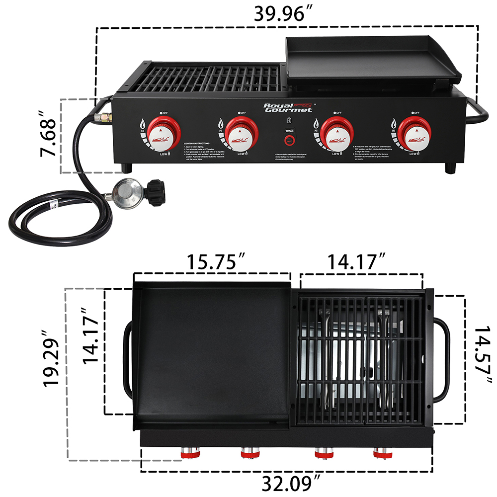 Royal Gourmet 4-Burner Grill Griddle Combo Propane Gas Portable Tabletop BBQ